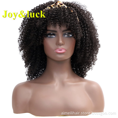 Wolesale Ladies Scarf Wig For Women Orange Red Hairband Ombre Brown Hair Short Afro Kinky Curly Headband Wig Synthetic Hair Wigs
